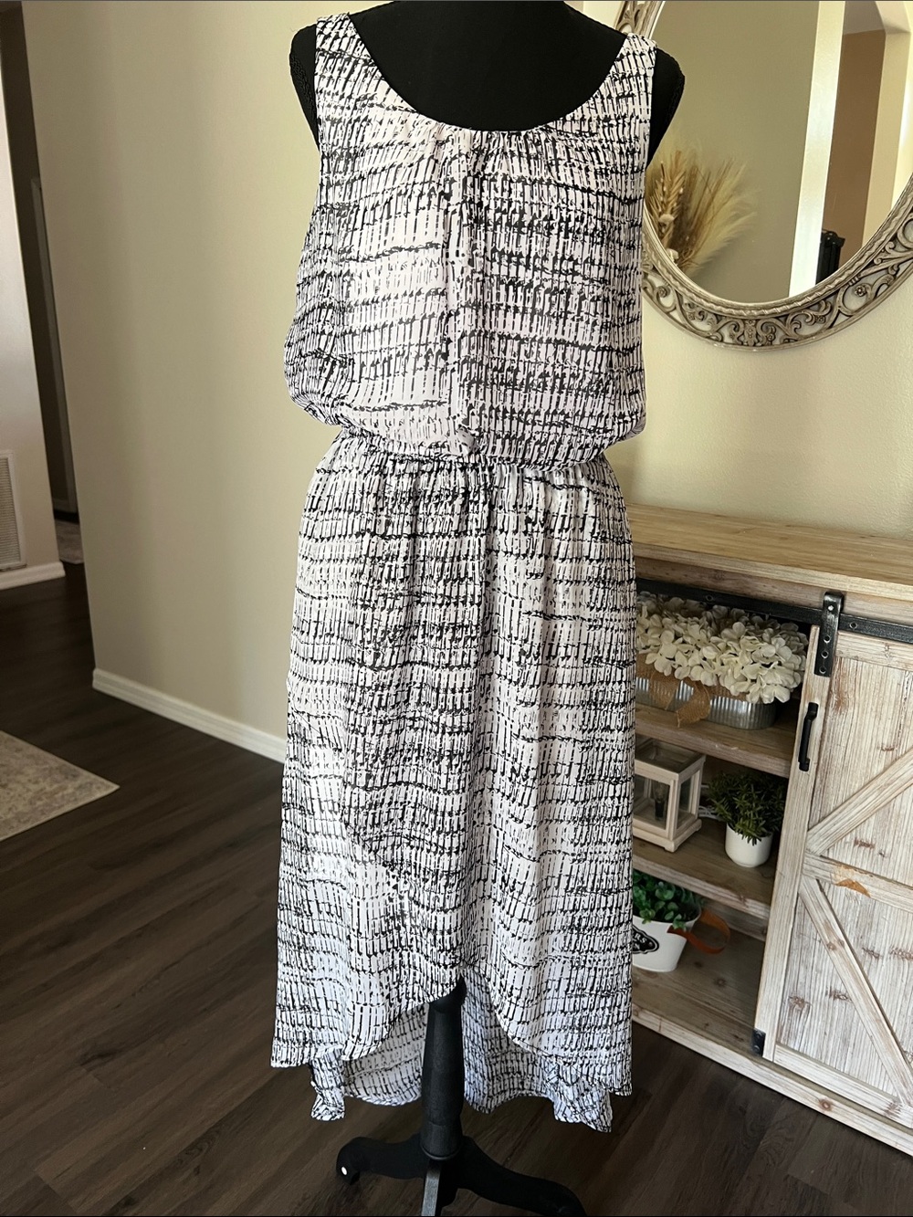 Emma & Michele Black and White Sleeveless High-Low Midi Dress